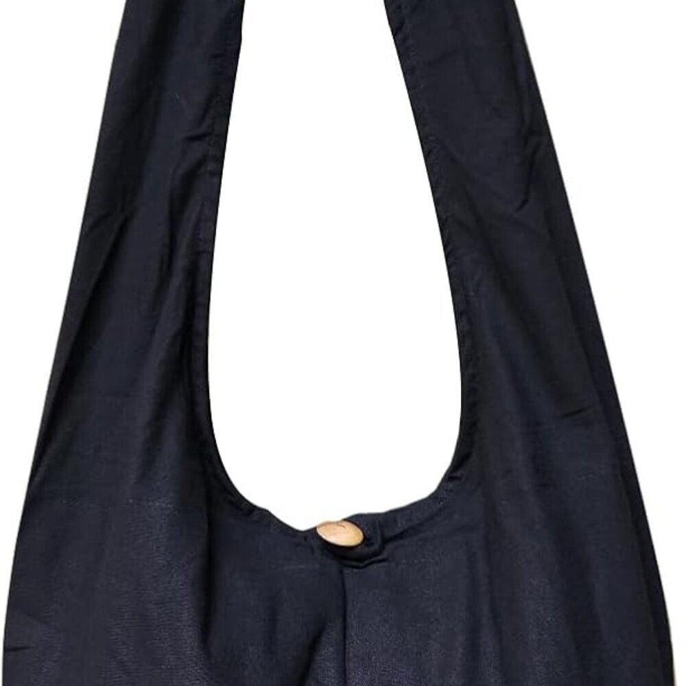 Cotton Sling Crossbody Bag Unisex Hobo Buddha Decor Large Black